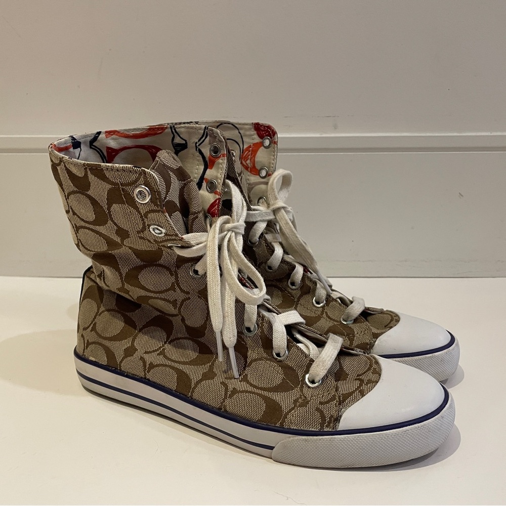 Women’s Coach “Bonney” Signature Canvas High-Top Sneakers Size 8.5